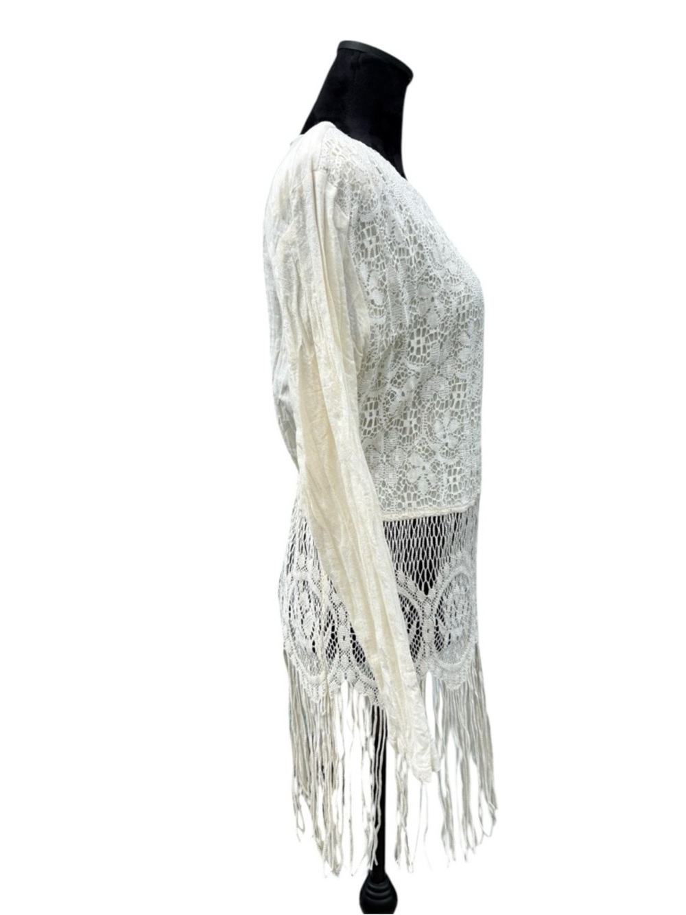 Vintage Choon California Festival Boho Lace Fringe Ivory Tunic Size 8 - Picture 4 of 8